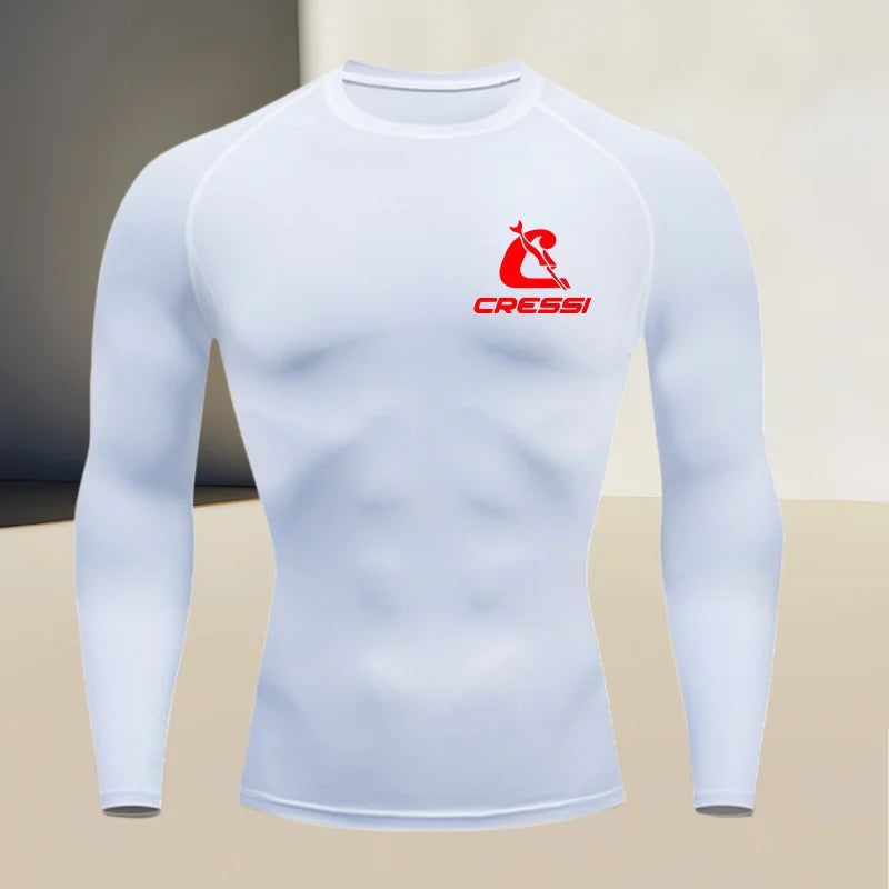 Men's round neck long sleeved, gym workout compression quick drying base shirt, made of high elasticity and breathable fabric